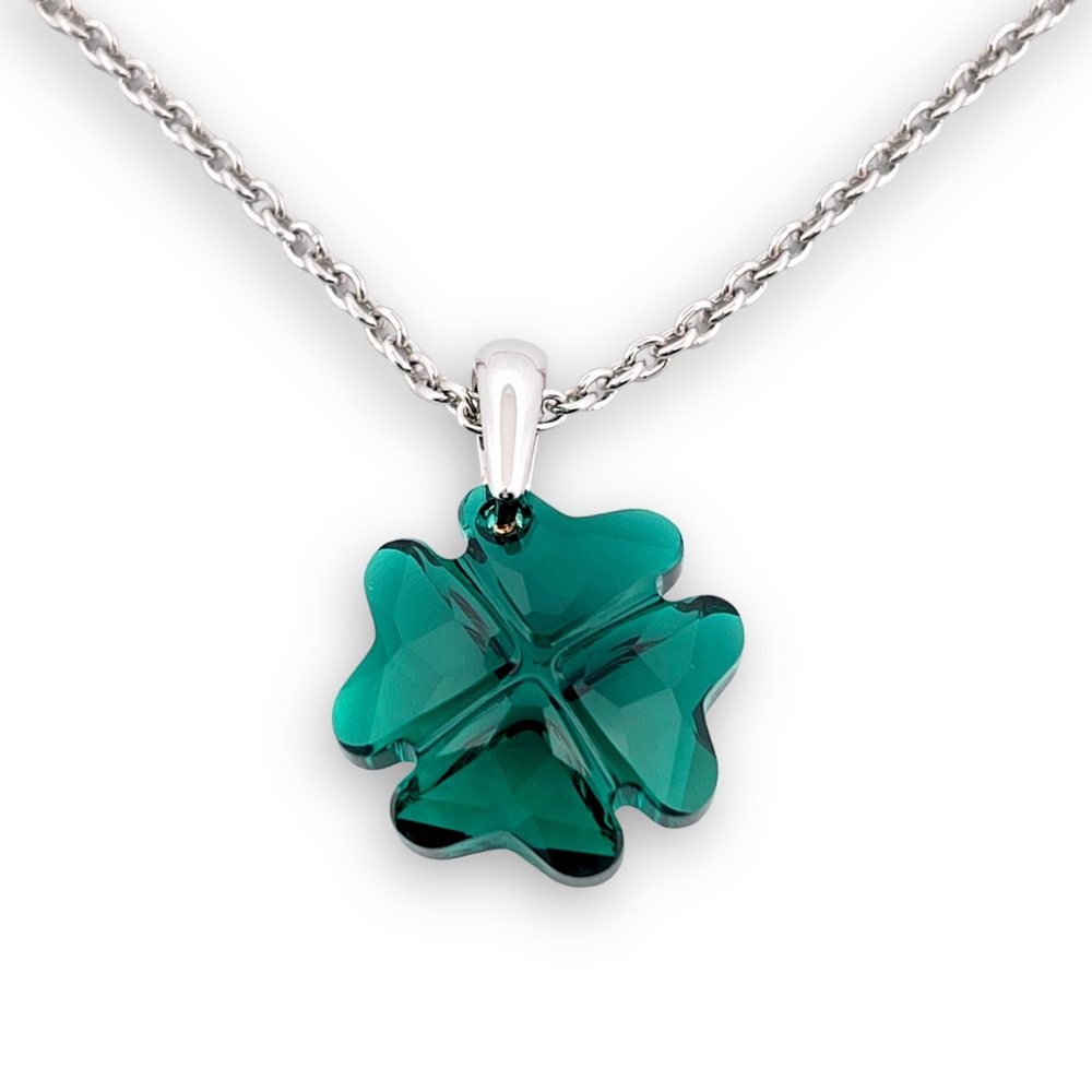 Faceted Crystal Shamrock Necklace - Four Leaf Clover Swarovski Crystal